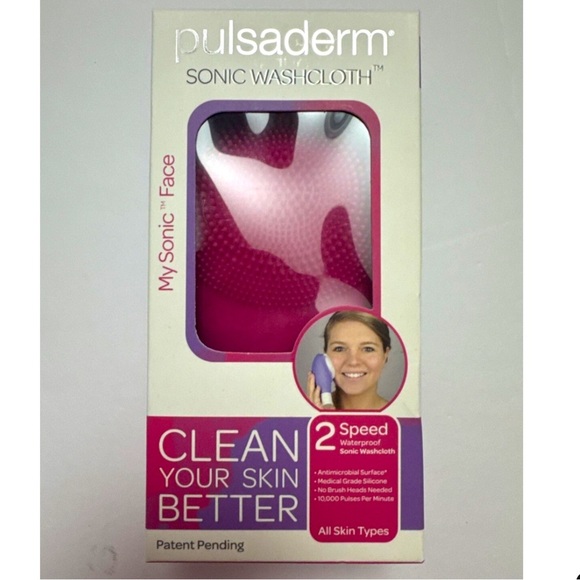 Pulsaderm 2-Speed Waterproof Antimicrobial Sonic Silicone Washcloth Hot Pink NIB - Picture 4 of 5